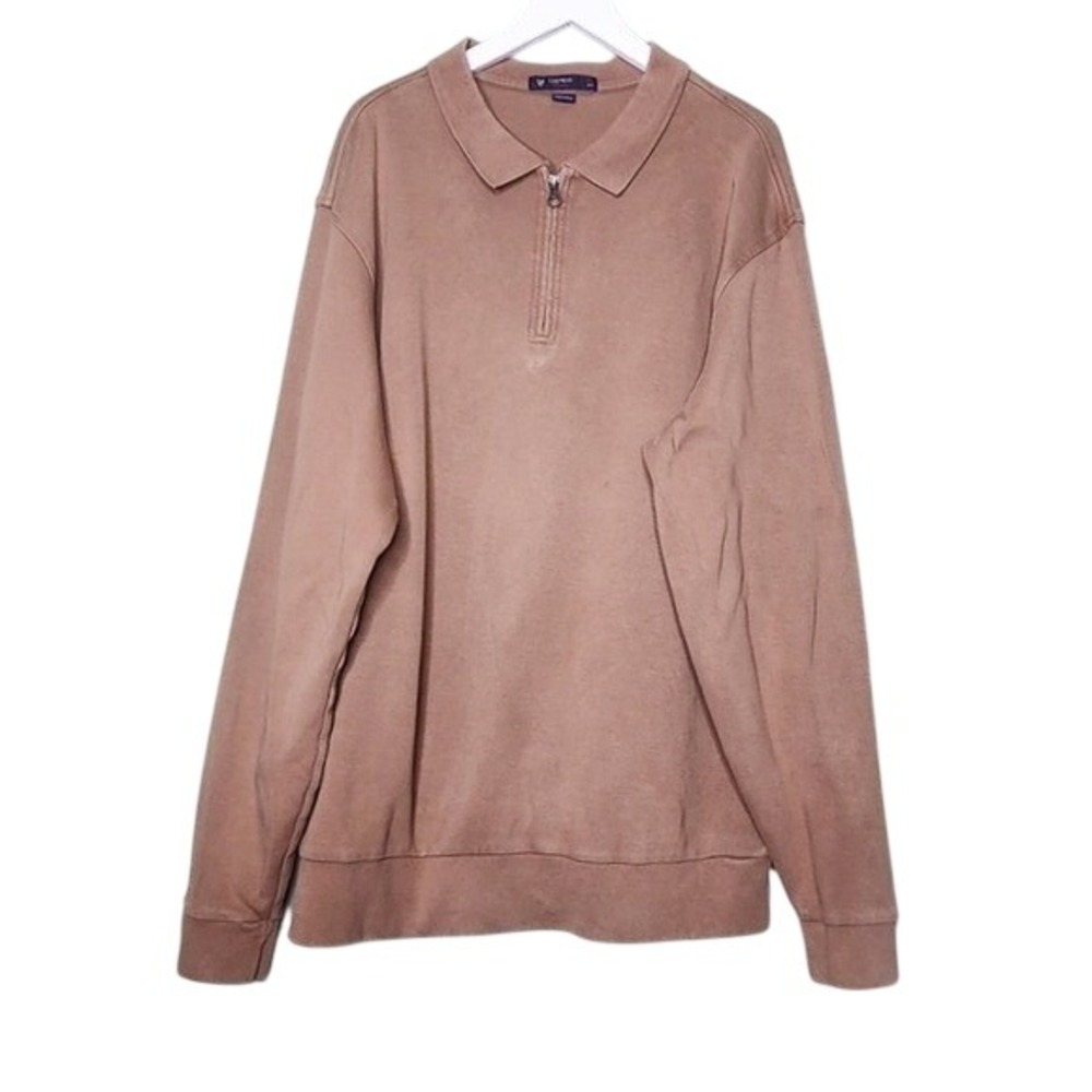 Cremieux Classic Long Sleeve Polo Shirt Tan Camel Zip Preppy XL